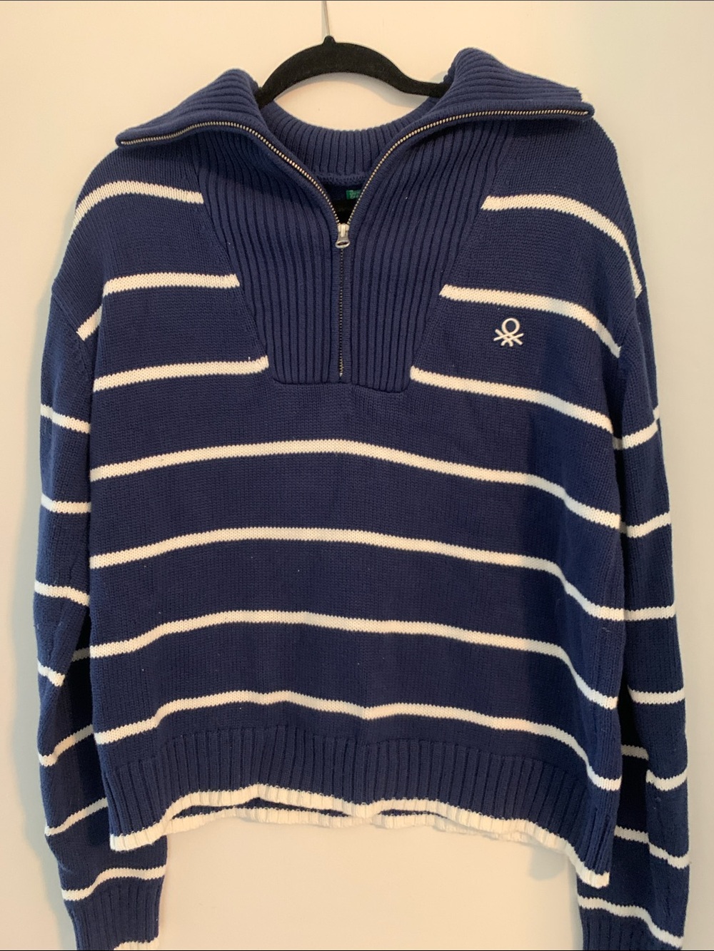 United Colors Of Benetton Navy & White Striped Half-Zip Sweater